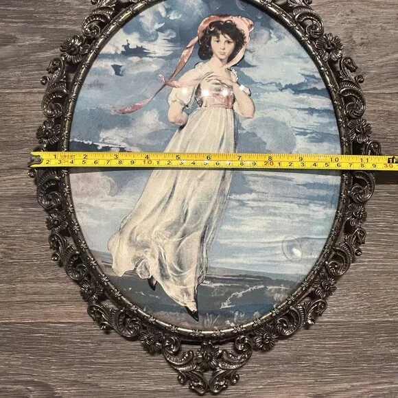 Vintage Pinkie Blue Boy Prints Ornate Oval Framed Made In Italy Glass *READ - Picture 5 of 16
